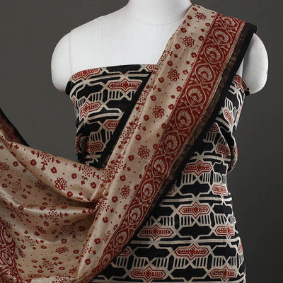 Black - 3pc Bagru Print Chanderi Silk Dress Material 02
