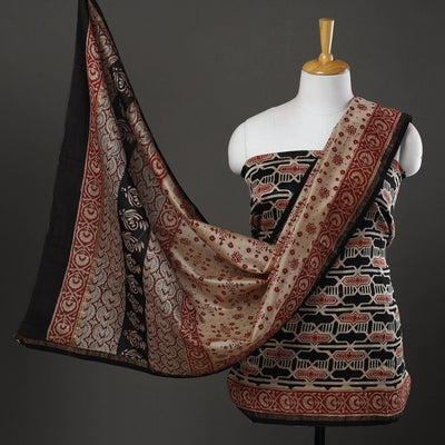 Black - 3pc Bagru Print Chanderi Silk Dress Material 02