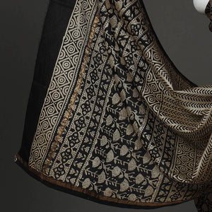 Black - 3pc Bagru Print Chanderi Silk Dress Material 04