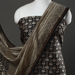 Black - 3pc Bagru Print Chanderi Silk Dress Material 04