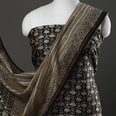 Black - 3pc Bagru Print Chanderi Silk Dress Material 04