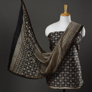 Black - 3pc Bagru Print Chanderi Silk Dress Material 04