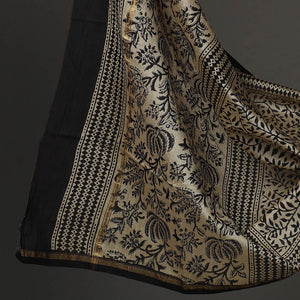 Beige - 3pc Bagru Print Chanderi Silk Dress Material 05