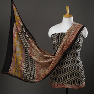 Black - 3pc Bagru Print Chanderi Silk Dress Material 07