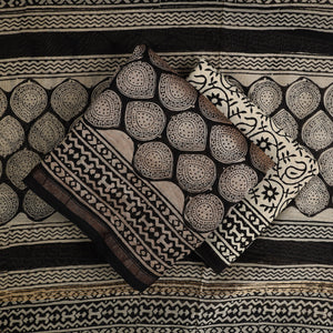 Black - 3pc Bagru Print Chanderi Silk Dress Material 06