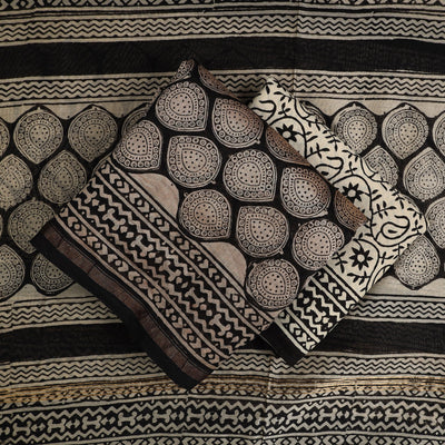 Black - 3pc Bagru Print Chanderi Silk Dress Material 06