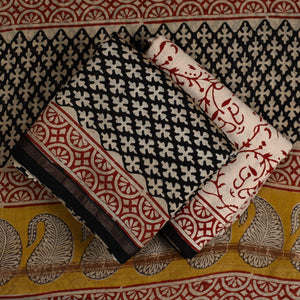 Black - 3pc Bagru Print Chanderi Silk Dress Material 07