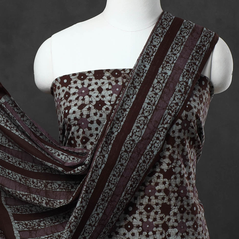 Brown - Kutch Print Cotton 3pc Batik Dress Material 31