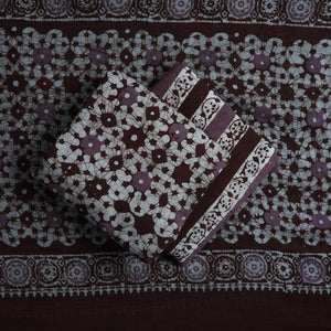 Brown - Kutch Print Cotton 3pc Batik Dress Material 31