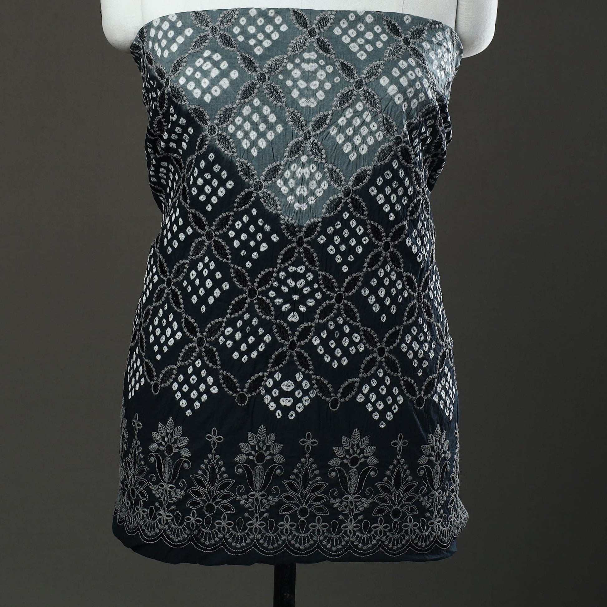 Black - 3pc Tie & Dye Satin Cotton Bandhani Dress Material 72