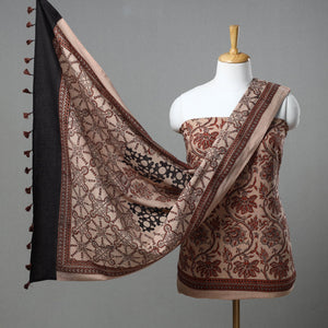 Brown - Kutch Block Print Cotton 3pc Ajrakh Dress Material 02