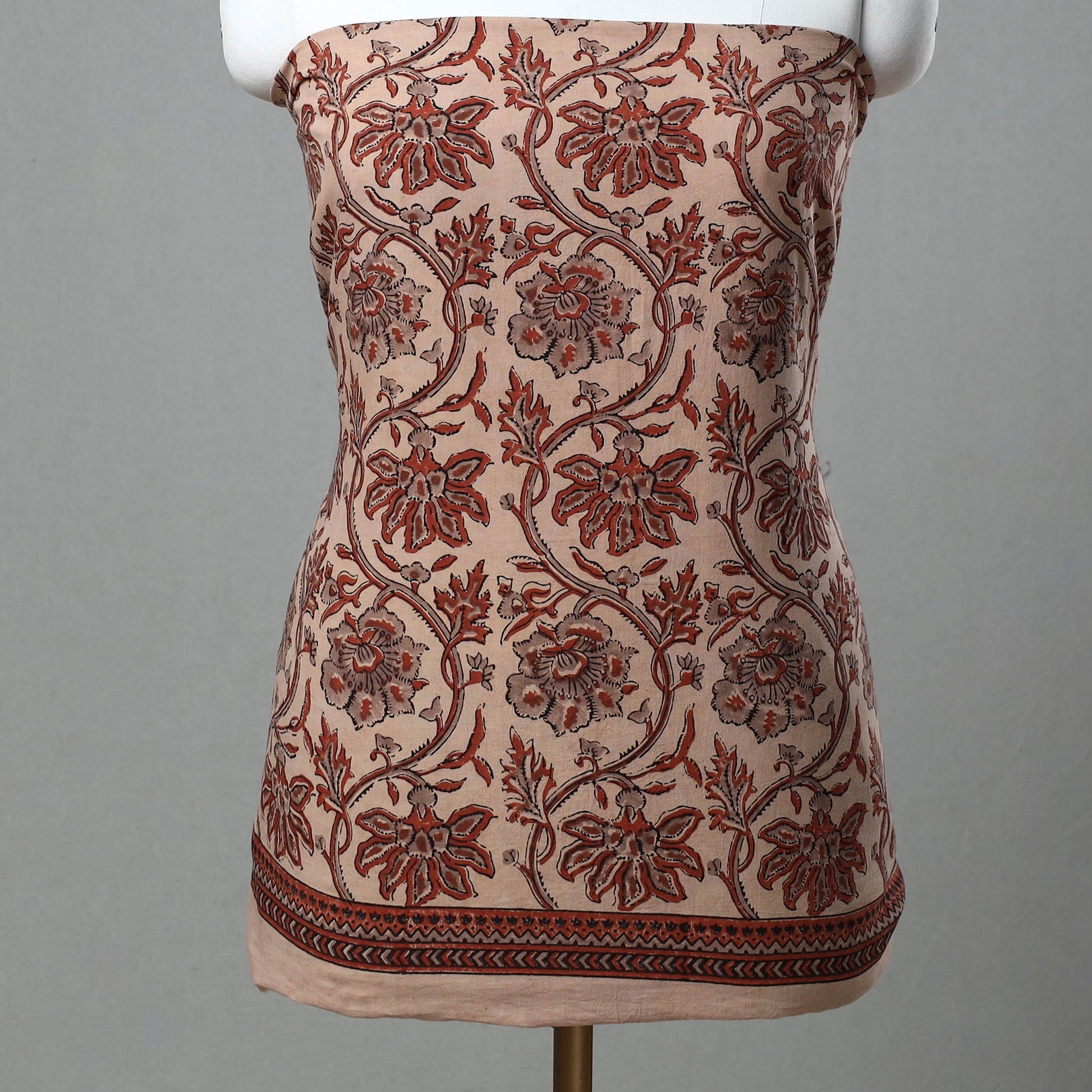 Brown - Kutch Block Print Cotton 3pc Ajrakh Dress Material 02