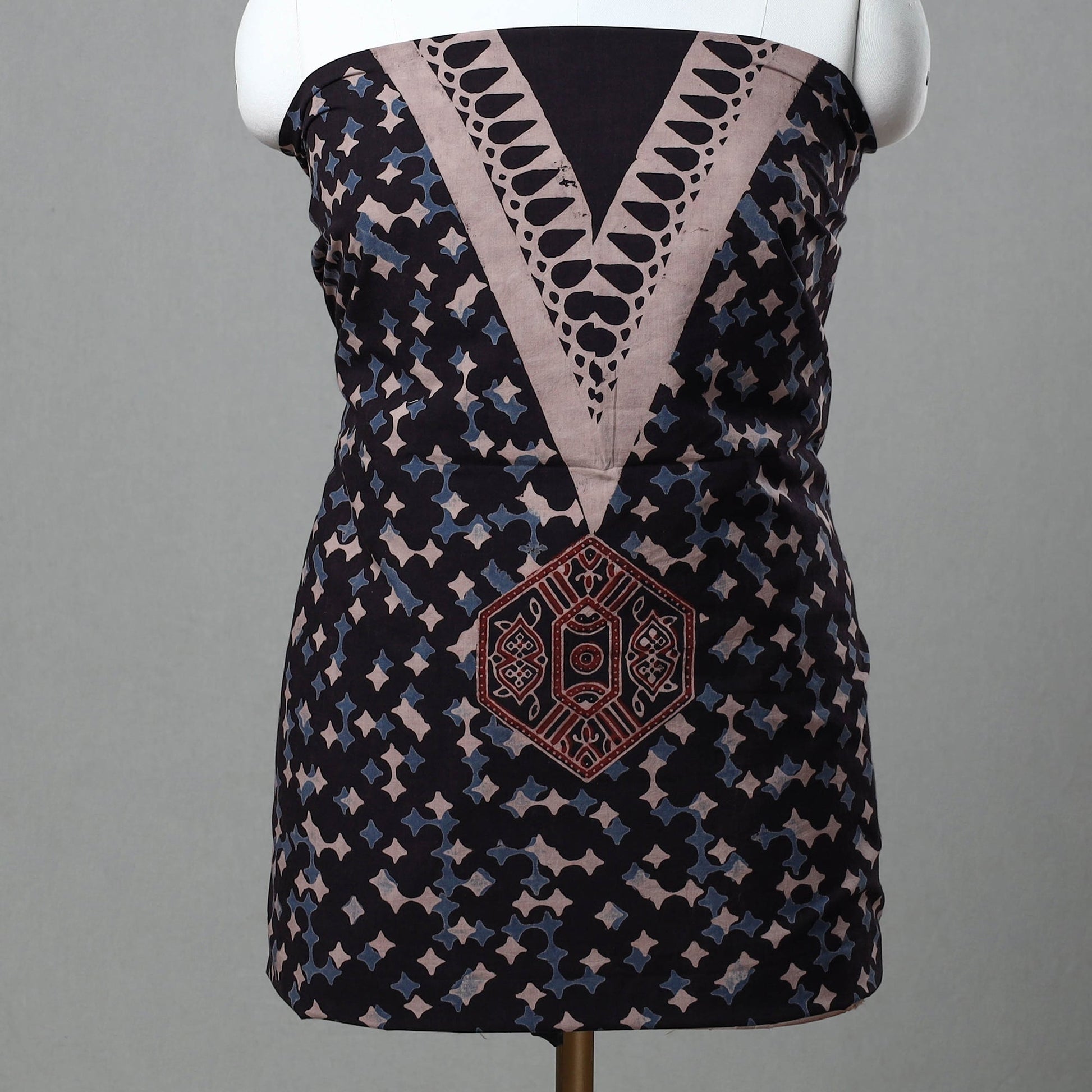 Black - Kutch Block Print Cotton 3pc Ajrakh Dress Material 03