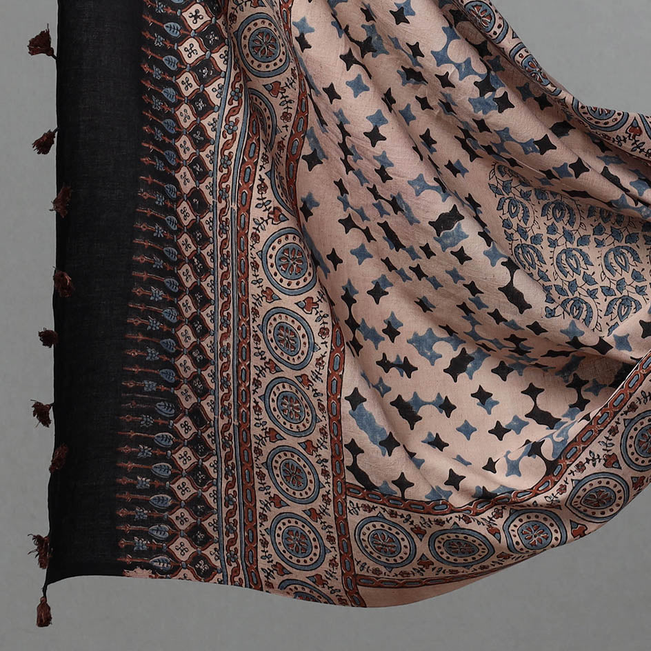 Black - Kutch Block Print Cotton 3pc Ajrakh Dress Material 03