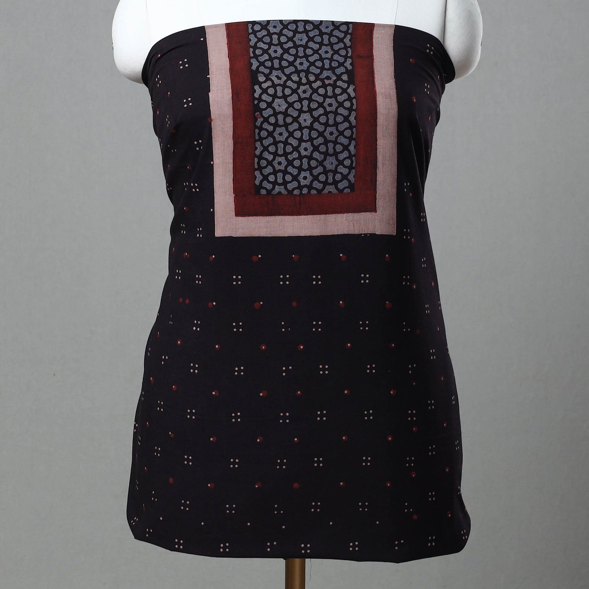 Black - Kutch Block Print Cotton 3pc Ajrakh Dress Material 05