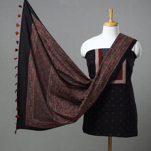 Black - Kutch Block Print Cotton 3pc Ajrakh Dress Material 05
