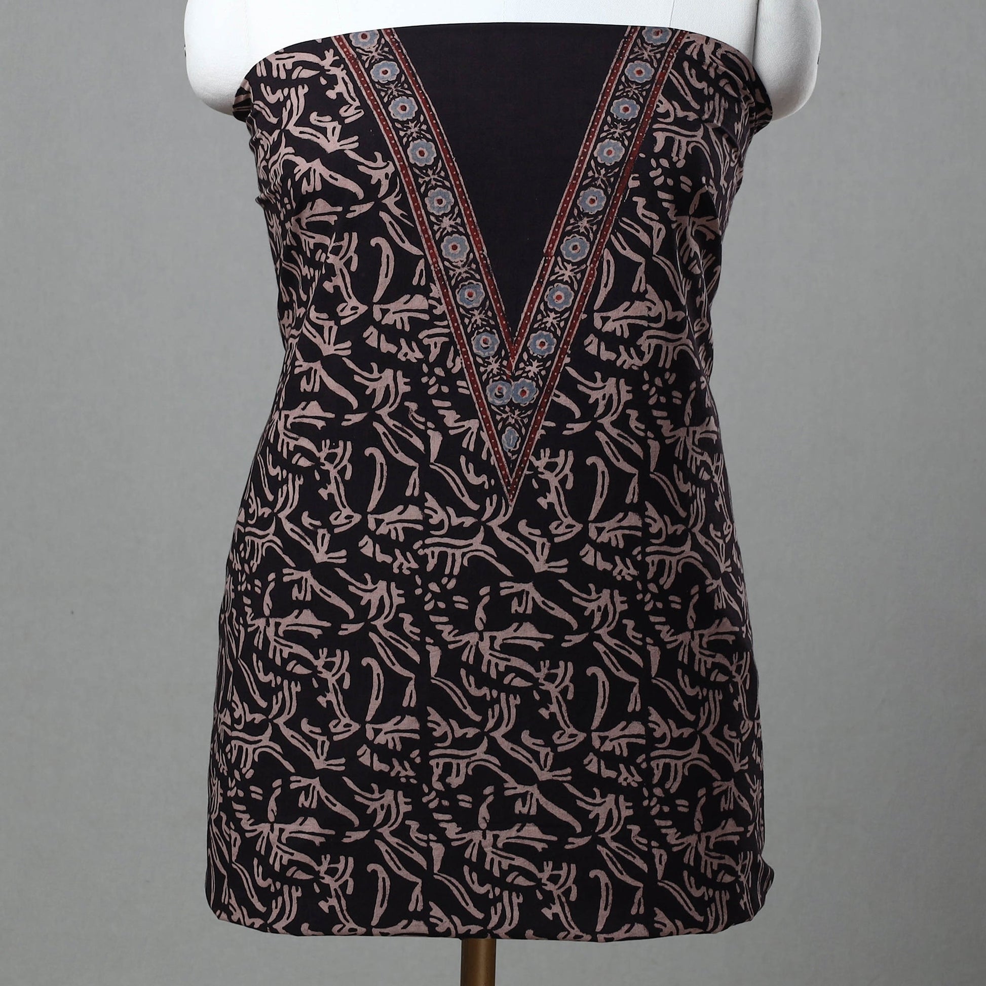 Black - Kutch Block Print Cotton 3pc Ajrakh Dress Material 06