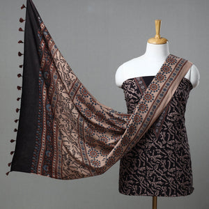 Black - Kutch Block Print Cotton 3pc Ajrakh Dress Material 06