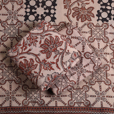 Brown - Kutch Block Print Cotton 3pc Ajrakh Dress Material 02