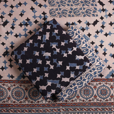 Black - Kutch Block Print Cotton 3pc Ajrakh Dress Material 03