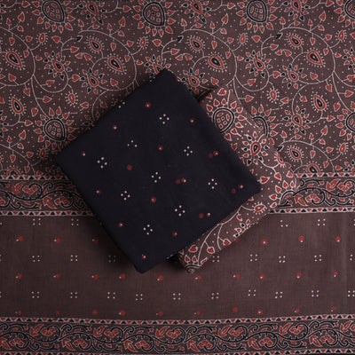Black - Kutch Block Print Cotton 3pc Ajrakh Dress Material 05