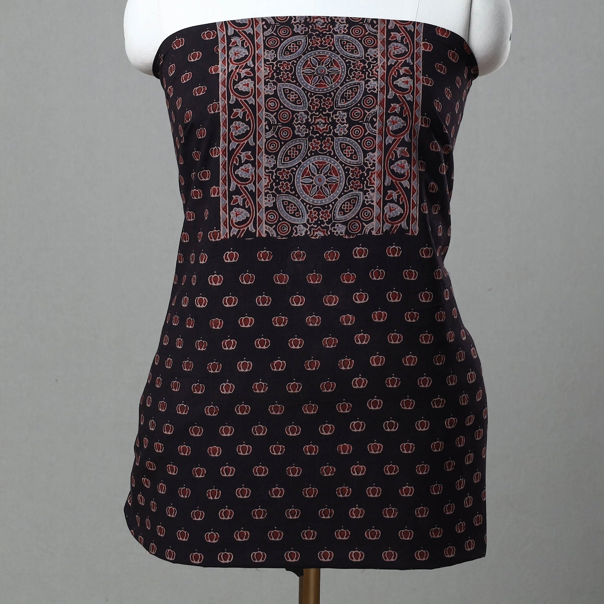 Black - Kutch Block Print Cotton 3pc Ajrakh Dress Material 09
