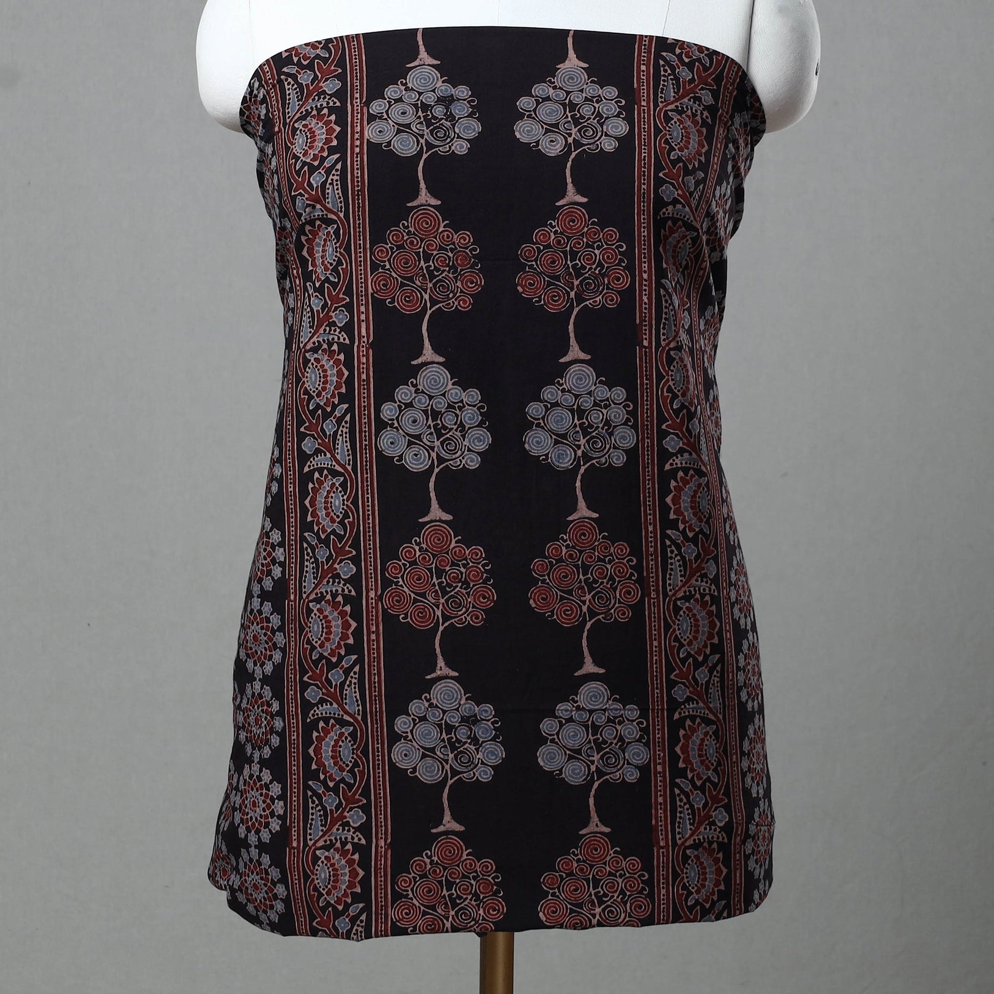 Black - Kutch Block Print Cotton 3pc Ajrakh Dress Material 10