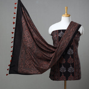 Black - Kutch Block Print Cotton 3pc Ajrakh Dress Material 10