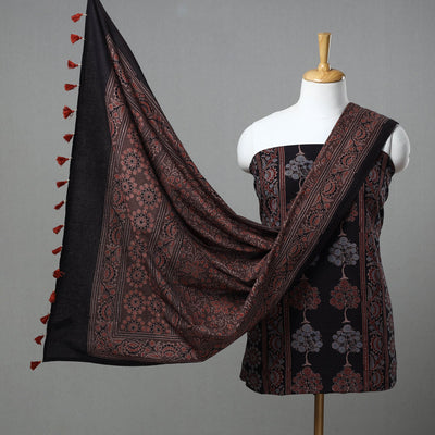 Black - Kutch Block Print Cotton 3pc Ajrakh Dress Material 10