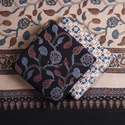 Black - Kutch Block Print Cotton 3pc Ajrakh Dress Material 08