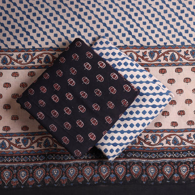 Black - Kutch Block Print Cotton 3pc Ajrakh Dress Material 09