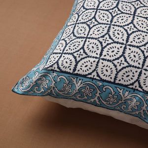Blue - Block Print Cotton Sanganeri Cushion Cover (16 x 16 in)