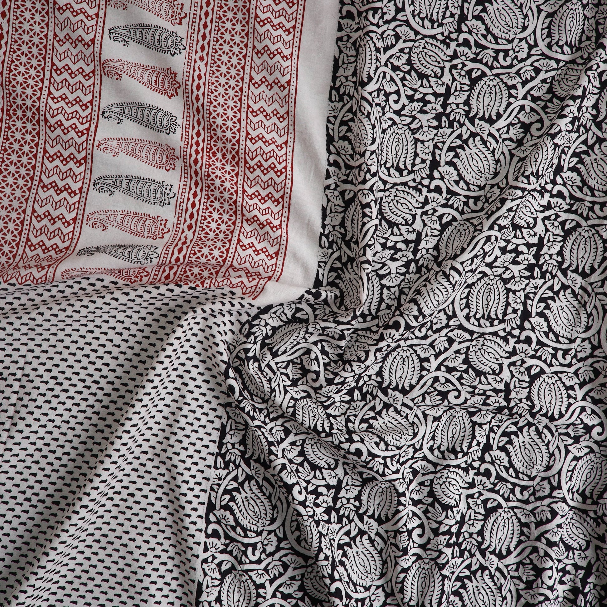 Black - Natural Dyed Cotton Bagh Print Kurta Material (2.2m) 13