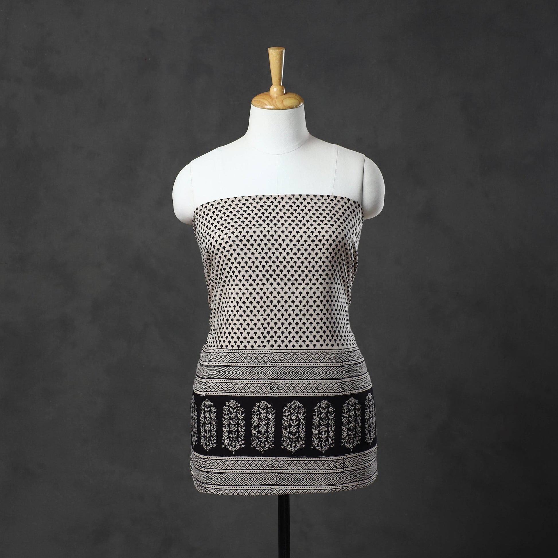 Black - Natural Dyed Cotton Bagh Print Kurta Material (2.2m) 30