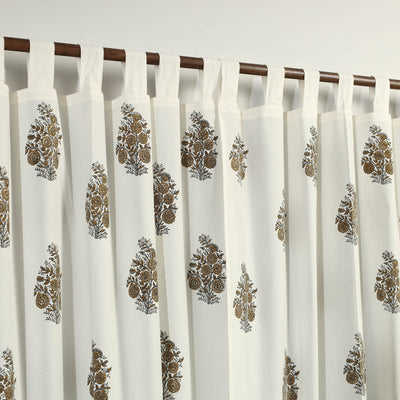 Brown - Sanganeri Block Printed Cotton Door Curtain (7 x 3.5 Feet) (Single Piece)