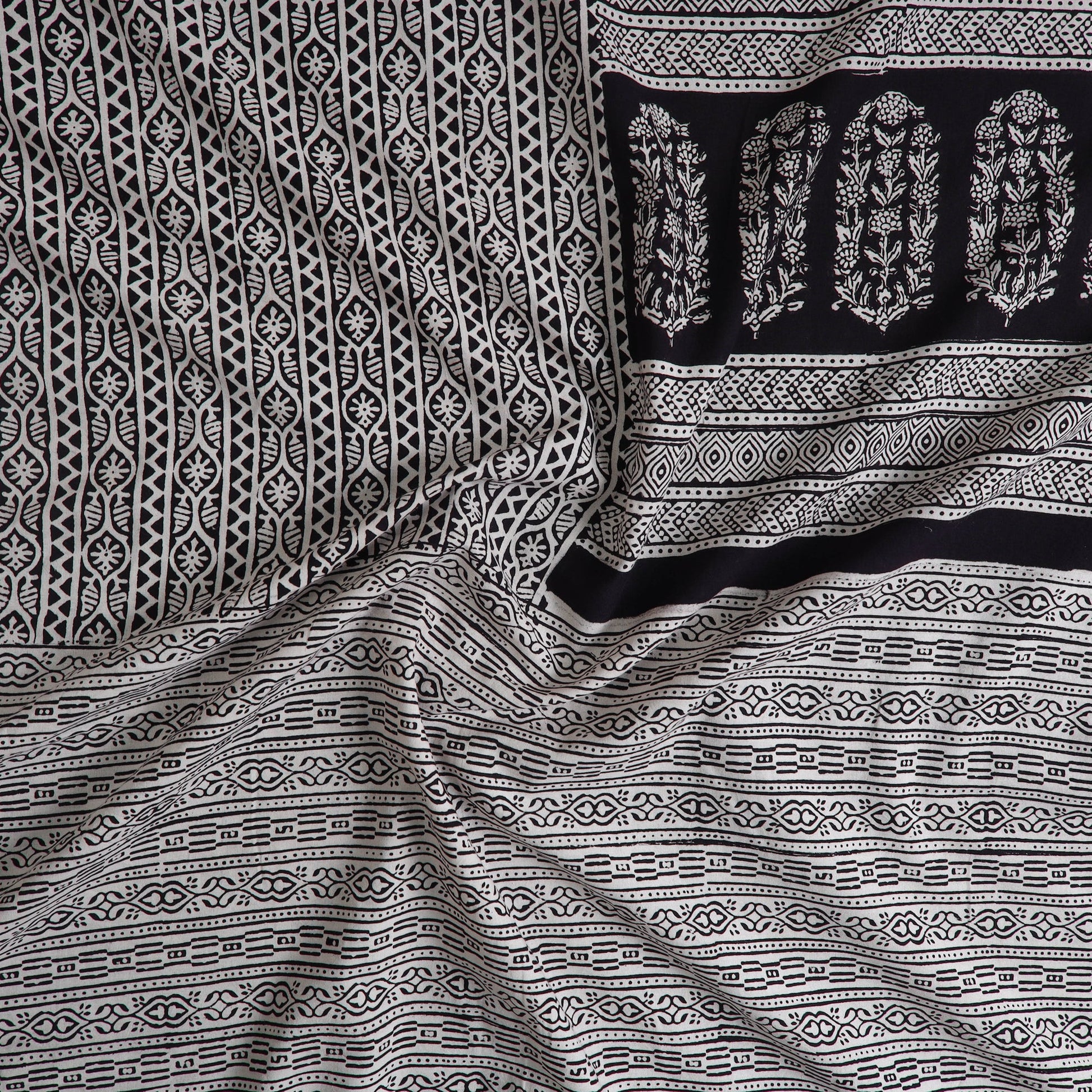 Black - Natural Dyed Cotton Bagh Print Kurta Material (2.2m) 30