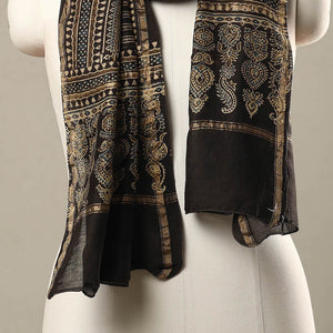 Brown - Handloom Chanderi Silk Block Printed Ajrakh Stole 15