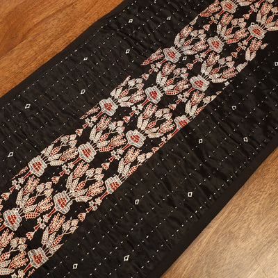 Black - Kutch Tagai Ajrakh Patchwork Mashru Silk Table Runner (48 x 14 in) 06