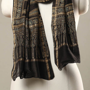 Brown - Handloom Chanderi Silk Block Printed Ajrakh Stole 20