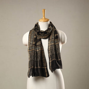 Brown - Handloom Chanderi Silk Block Printed Ajrakh Stole 20