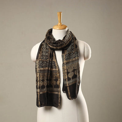Brown - Handloom Chanderi Silk Block Printed Ajrakh Stole 10