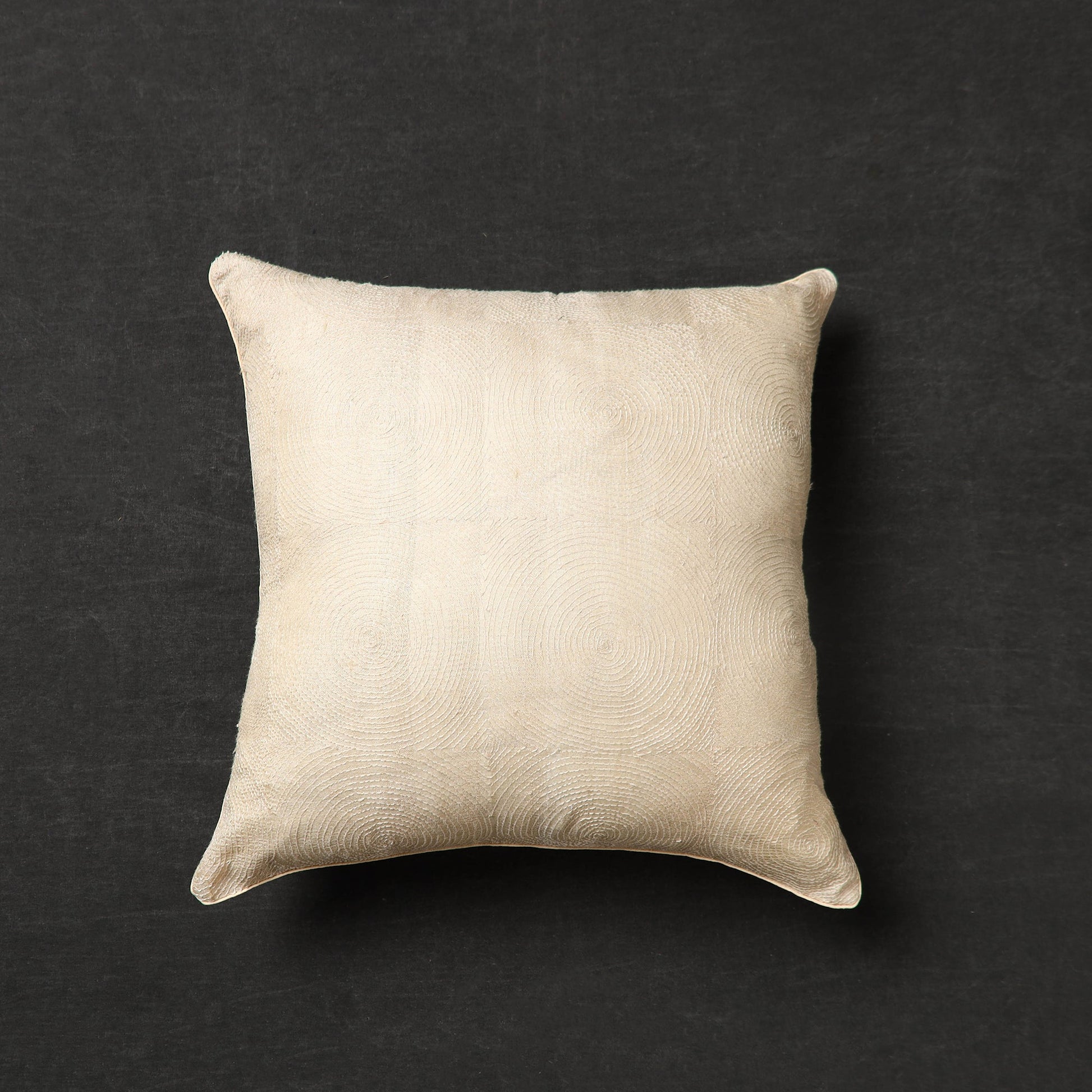 Beige - Tussar Silk Bengal Kantha Work Cushion Cover 16