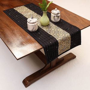 Black - Kutch Tagai Embroidered Patchwork Mashru Silk Table Runner (14 x36 in)