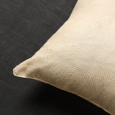 Beige - Tussar Silk Bengal Kantha Work Cushion Cover 16
