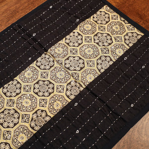 Black - Kutch Tagai Embroidered Patchwork Mashru Silk Table Runner (14 x36 in)
