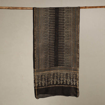 Brown - Handloom Chanderi Silk Block Printed Ajrakh Stole 15