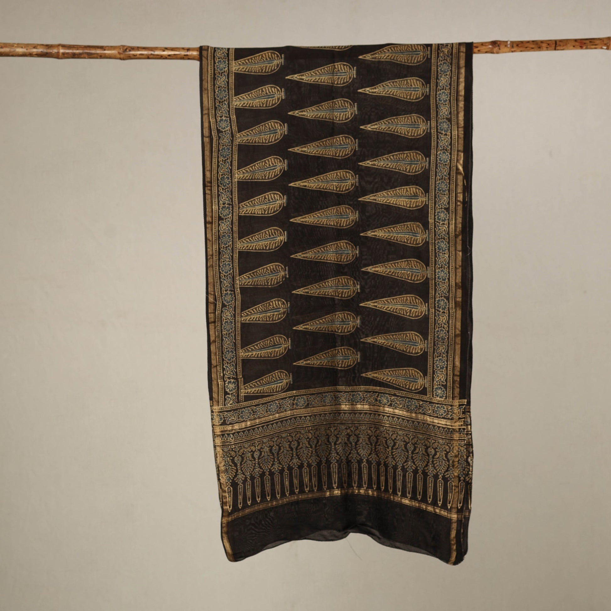 Brown - Handloom Chanderi Silk Block Printed Ajrakh Stole 20