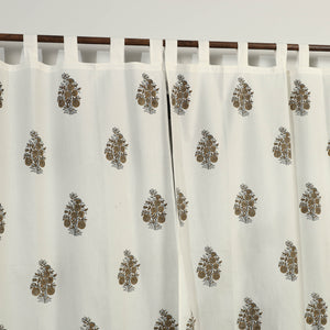 Brown - Sanganeri Block Printed Cotton Window Curtain (5 x 3.5 Feet) (Single Piece)