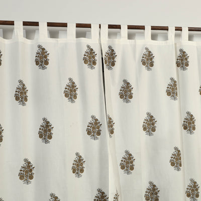 Brown - Sanganeri Block Printed Cotton Window Curtain (5 x 3.5 Feet) (Single Piece)