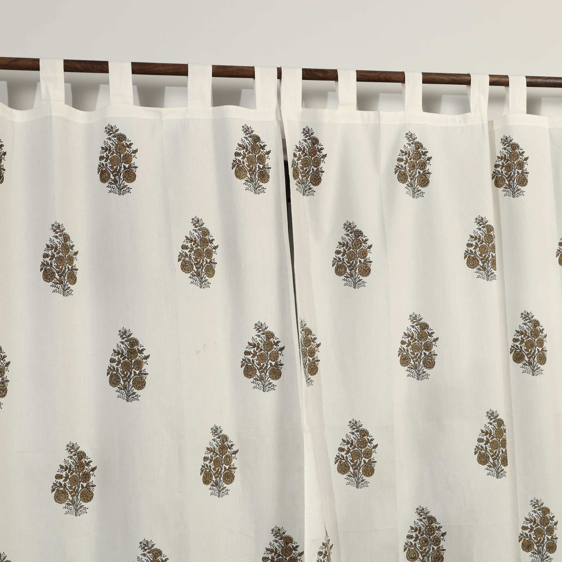 Brown - Sanganeri Block Printed Cotton Window Curtain (5 x 3.5 Feet) (Single Piece)